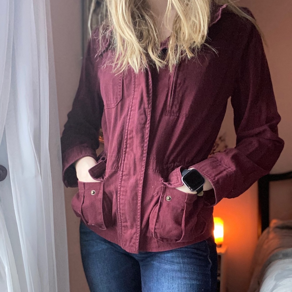 Red zip up jacket